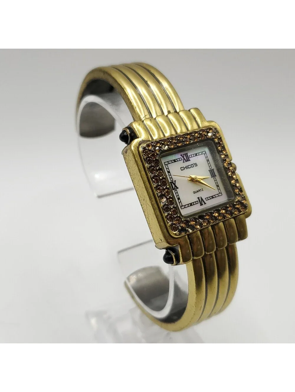 Chico's Cuff Band Gem Bezel Womens Watch 28mm MOP Dial New Battery